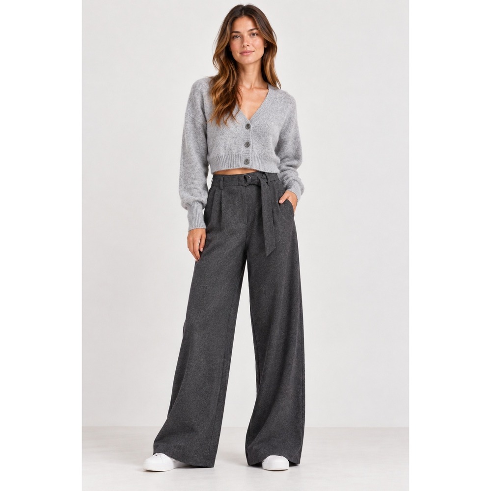 NWT Anthropology By Lune Active Izzy Wide Leg Pants Women Small Grey Wool Blend